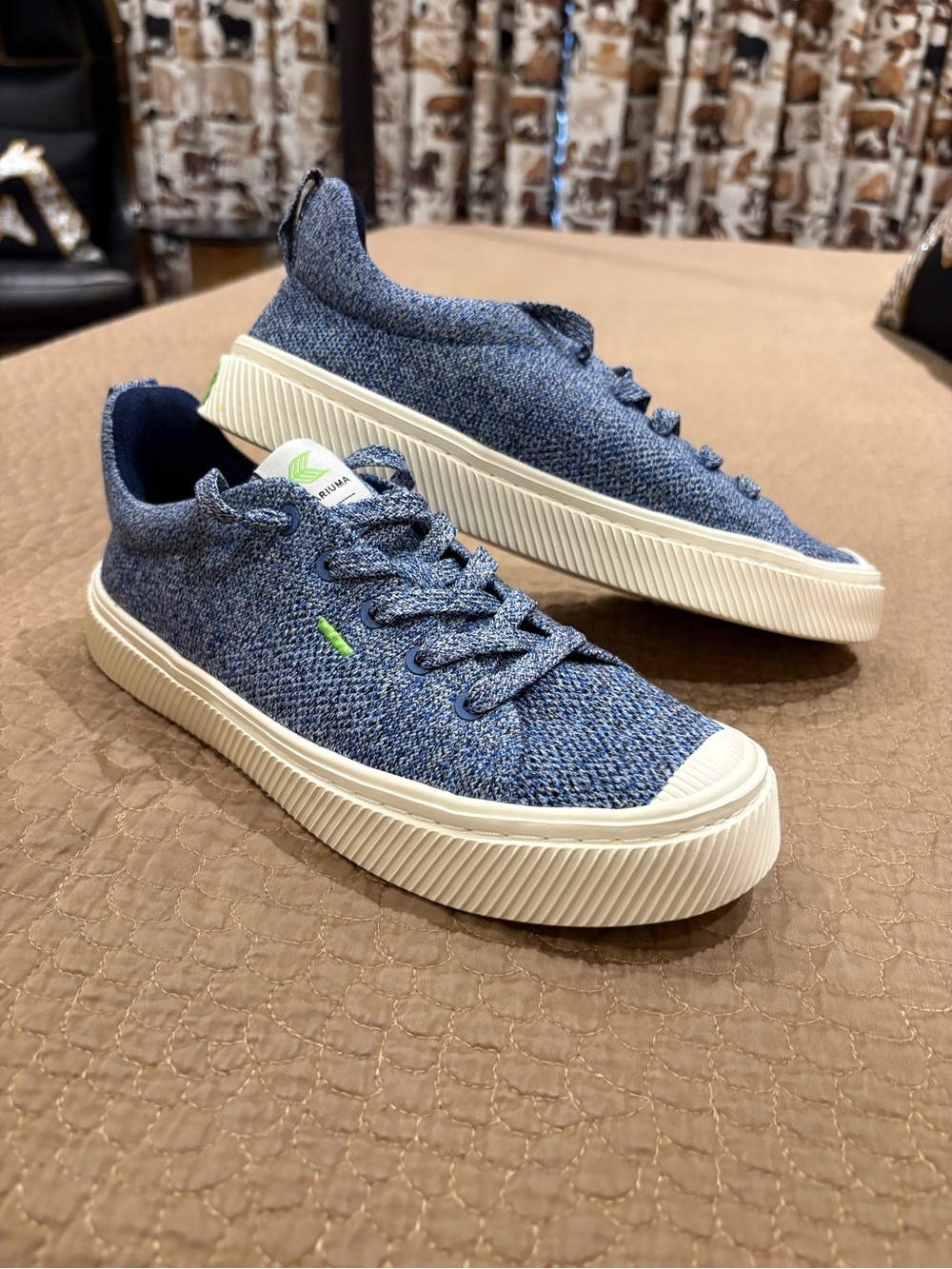 Cariuma Low-Top Knit Sneakers in Blue with Cream Sole